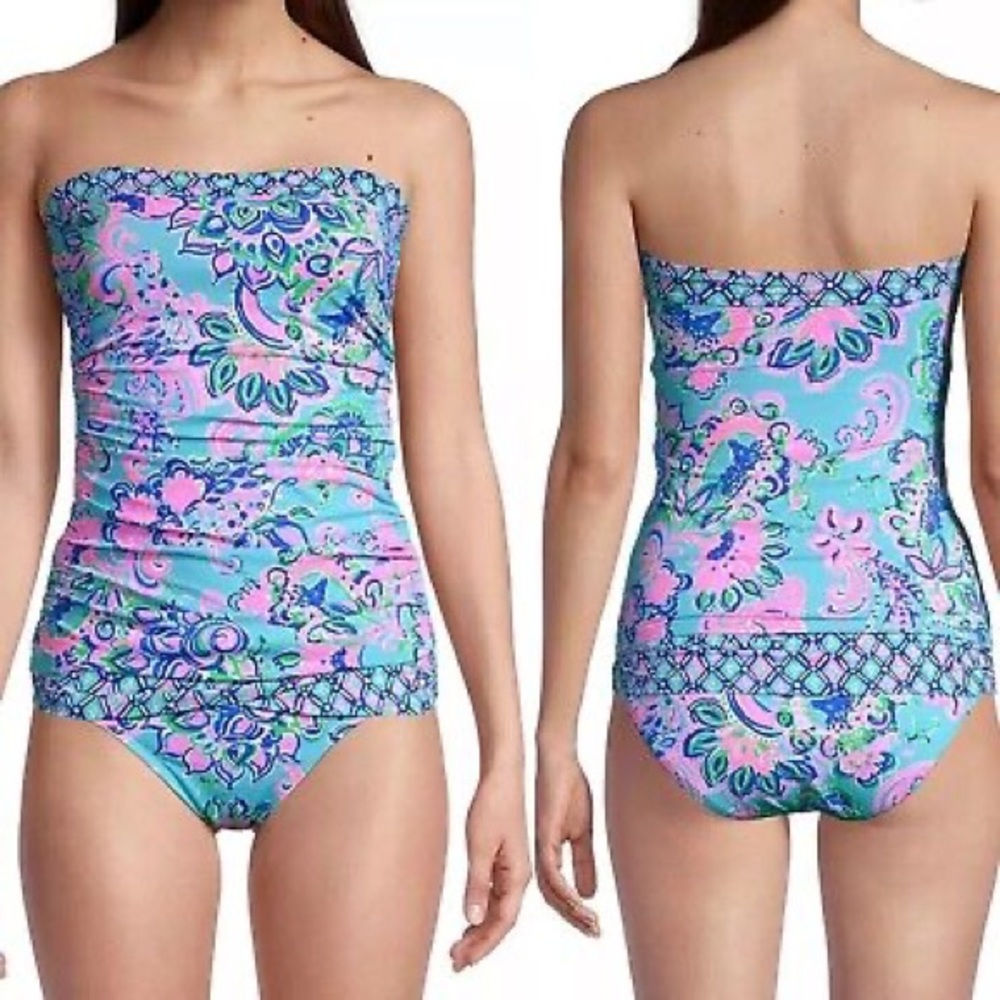 NWT Size 14 Lilly Pulitzer Justina Tankini top in Blue Horizon Jungle Sunrise